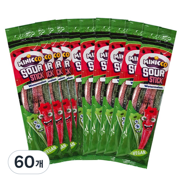 미니꼬 사우어 롱롱 스틱 비건젤리 수박향, 50g, 60개