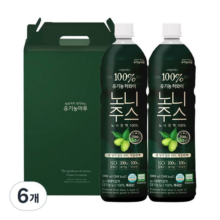 유기농마루 하와이 노니주스 + 선물박스 1세트, 1L, 6개