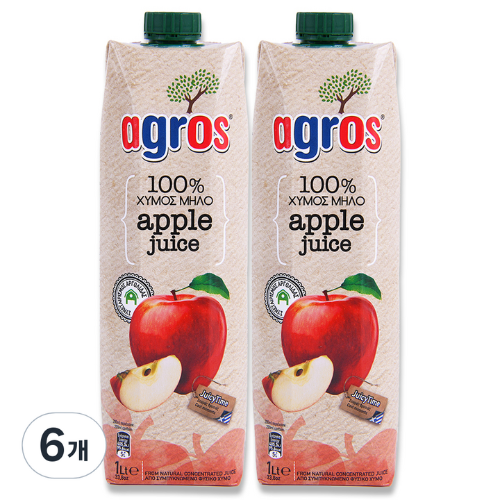 아그로스 100% 사과주스, 1L, 6개
