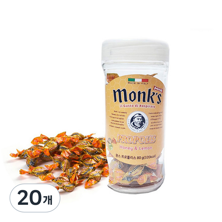 Monks 자동차컵 홀더용 프로폴리스 캔디, 80g, 20개