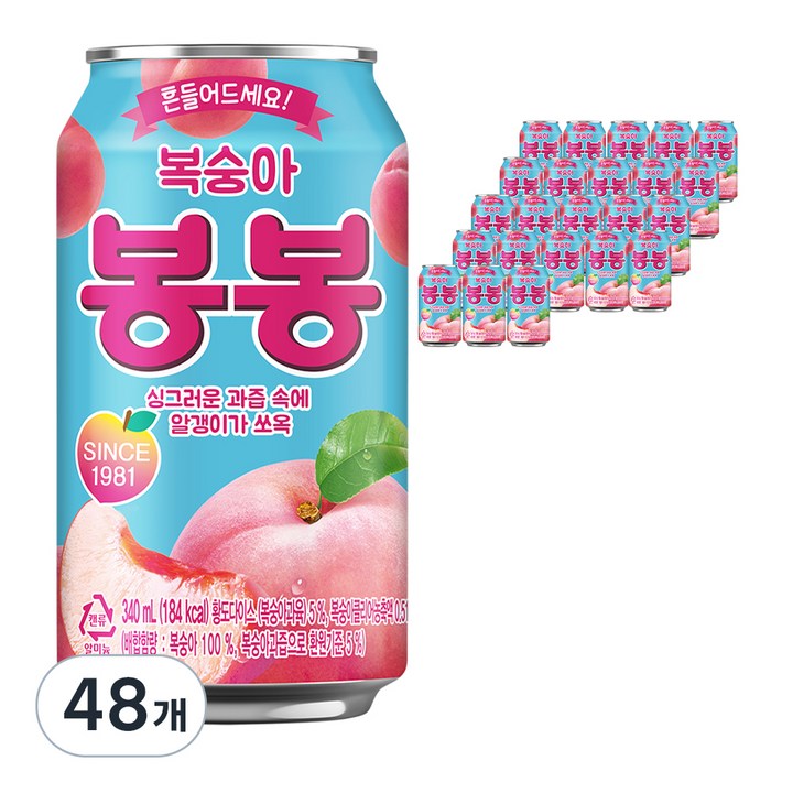 해태htb 복숭아 봉봉, 340ml, 48개