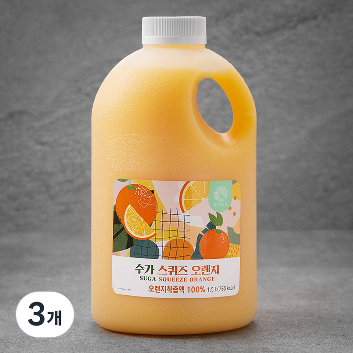 수가 스퀴즈 오렌지주스, 1.5L, 3개