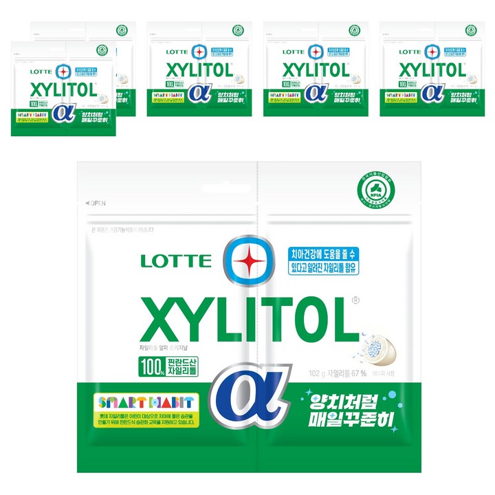롯데자일리톨 알파 오리지날 껌 리필, 102g, 6개