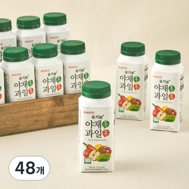 부산우유 유기농 인증 야채톡과일톡 주스, 190ml, 48개