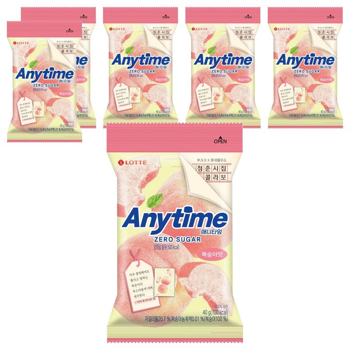 롯데웰푸드 애니타임 캔디 복숭아맛, 6개, 40g