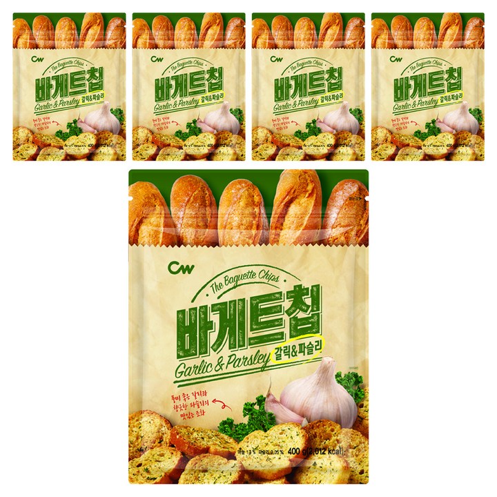 청우식품 바게트칩 갈릭 & 파슬리, 400g, 5개