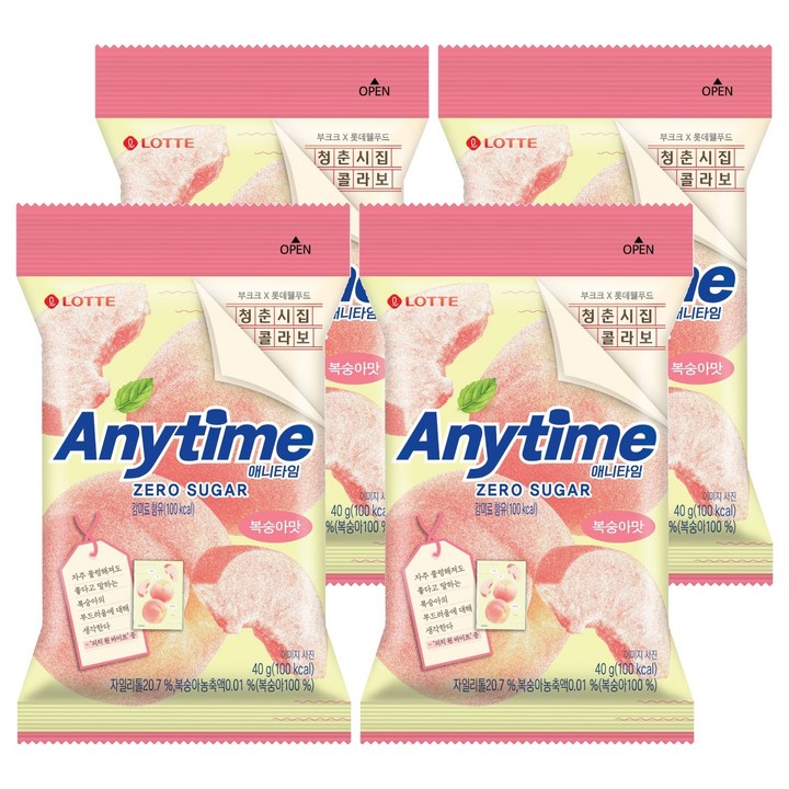 롯데웰푸드 애니타임 캔디 복숭아맛, 4개, 40g