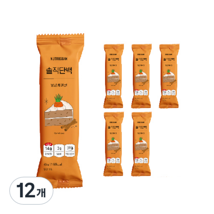 뉴트리그램 솔직단백 당근케이크 프로틴바, 12개, 45g