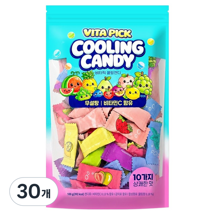 비타픽 쿨링 10가지맛 무설탕 캔디, 100g, 30개