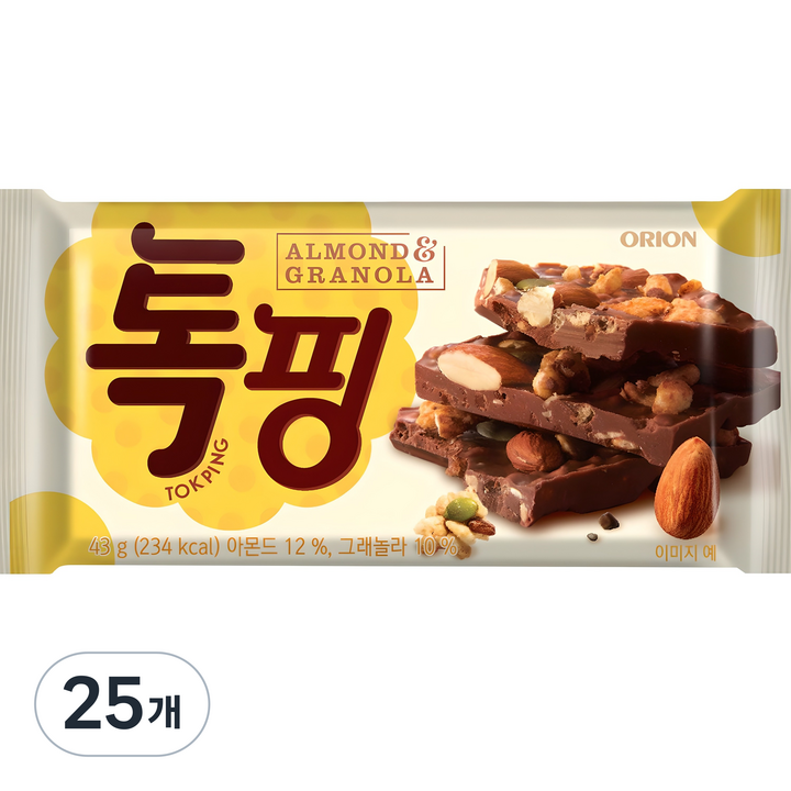 오리온 톡핑 아몬드 & 그래놀라, 43g, 25개