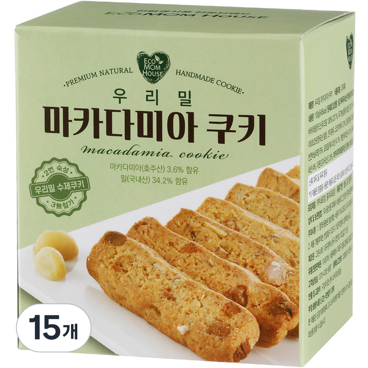 에코맘하우스 우리밀 마카다미아 쿠키, 15개, 100g