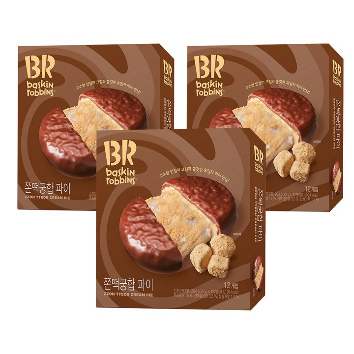 배스킨라빈스 쫀떡궁합 파이, 264g, 3개