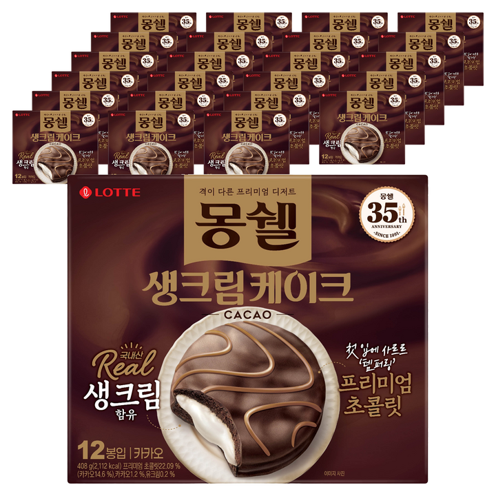 몽쉘 생크림 케이크 카카오, 408g, 24개