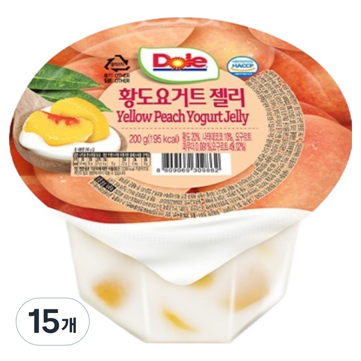 돌 황도 요거트 컵젤리 1개입, 200g, 15개