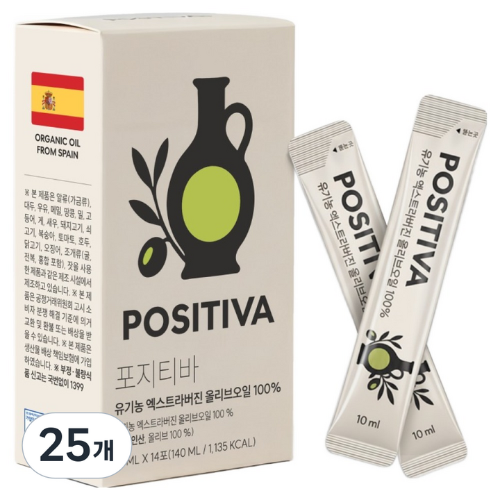 포지티바 유기농 엑스트라버진 올리브오일 14p, 140ml, 25개