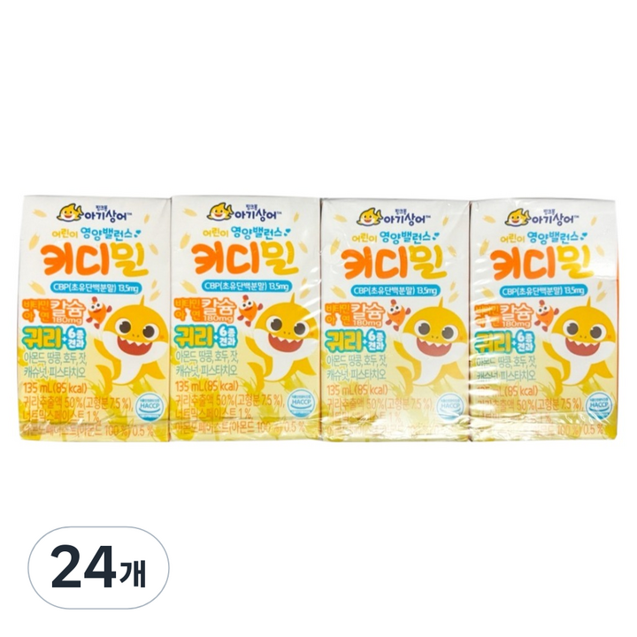 태양생활건강 핑크퐁 키디밀 귀리 성장 밸런스 음료, 135ml, 24개