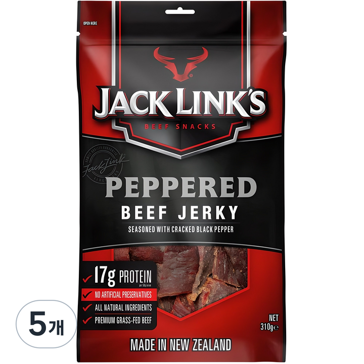 잭링크스 비프 져키 페퍼 육포, 310g, 5개