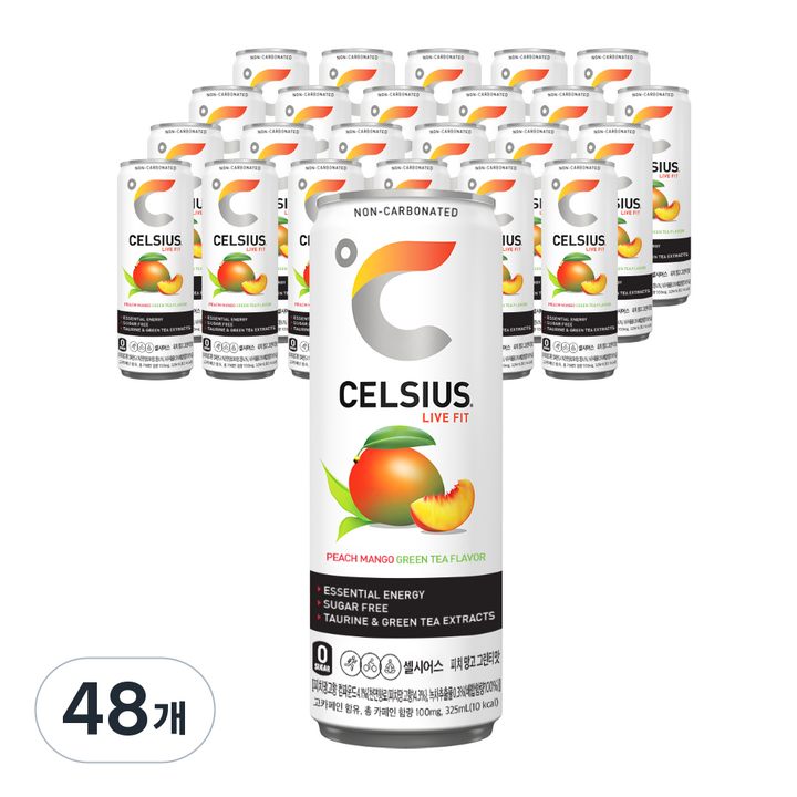 셀시어스 오리지널 피치 망고 그린티맛, 325ml, 48개