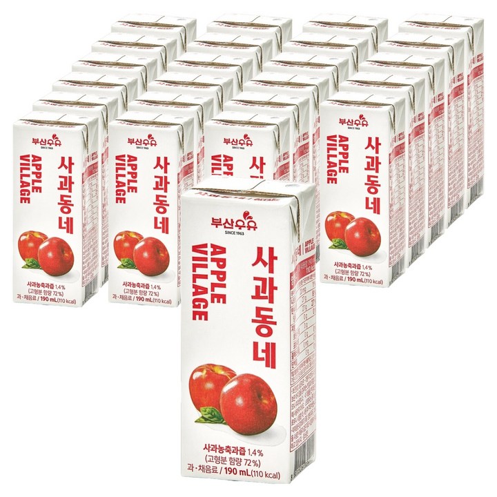 부산우유 사과동네, 180ml, 24개
