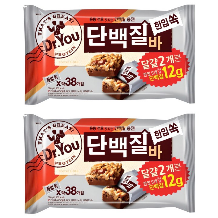 닥터유 한입쏙 단백질바, 380g, 2개