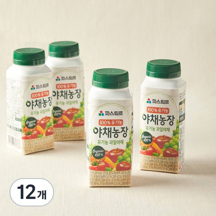 파스퇴르 야채농장 유기농 과일야채주스, 190ml, 12개