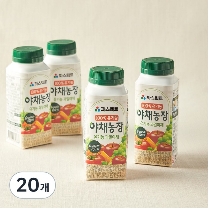 파스퇴르 야채농장 유기농 과일야채주스, 190ml, 20개