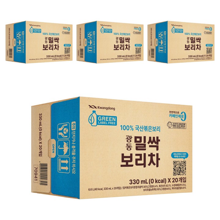 광동제약 밀싹 보리차 그린 무라벨, 330ml, 80개