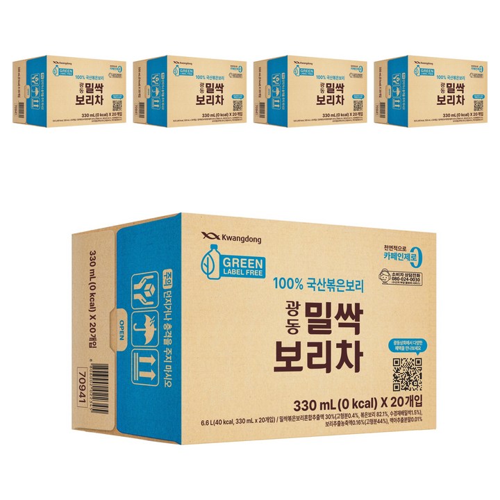 광동제약 밀싹 보리차 그린 무라벨, 330ml, 100개