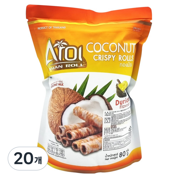 아로이 코코넛 크리스피 롤 두리안, 80g, 20개