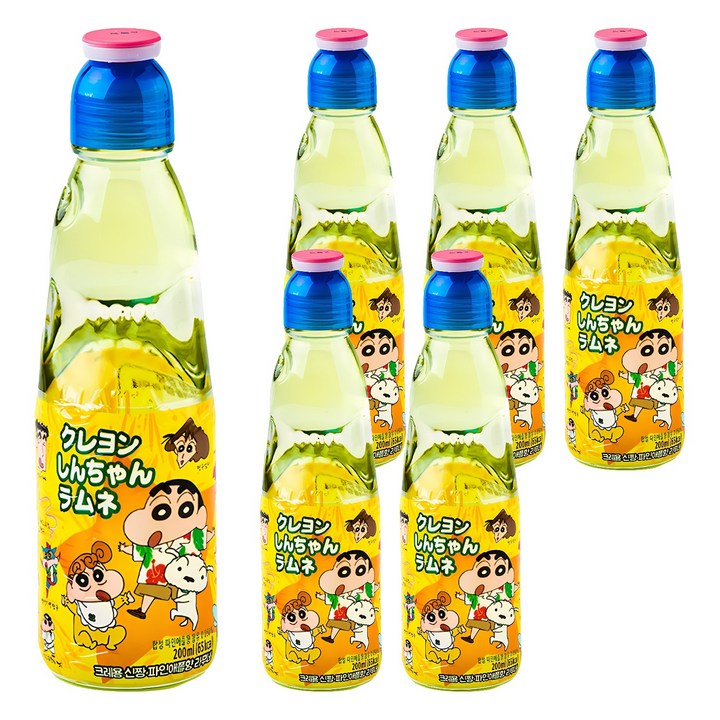 하타라무네 크레용신짱 파인애플향 라무네 탄산음료, 200ml, 6개