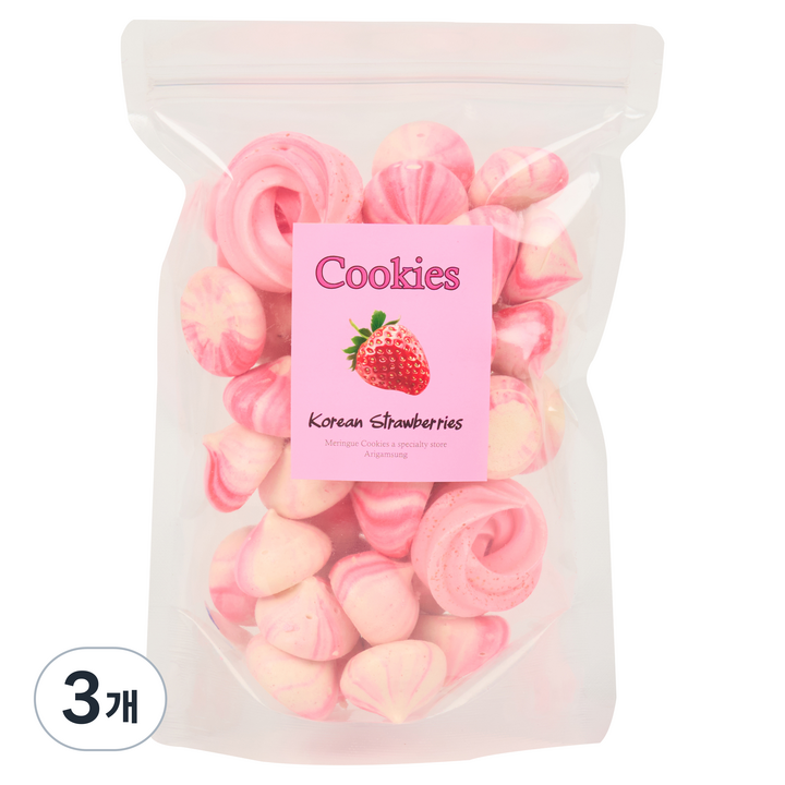 아리감성 지퍼팩형 딸기 머랭쿠키, 52g, 3개
