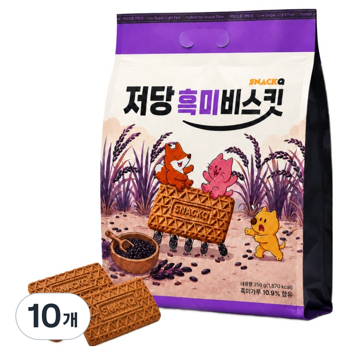 스낵큐 저당 흑미비스킷, 356g, 10개