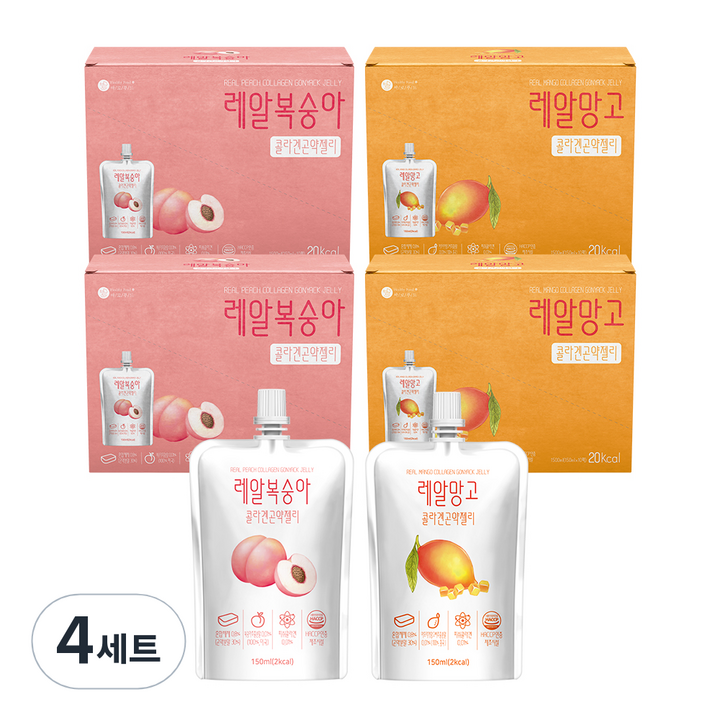 바로푸드 레알 콜라겐 곤약젤리 복숭아 150ml x 10p + 망고 150ml x 10p, 1.5L, 2세트