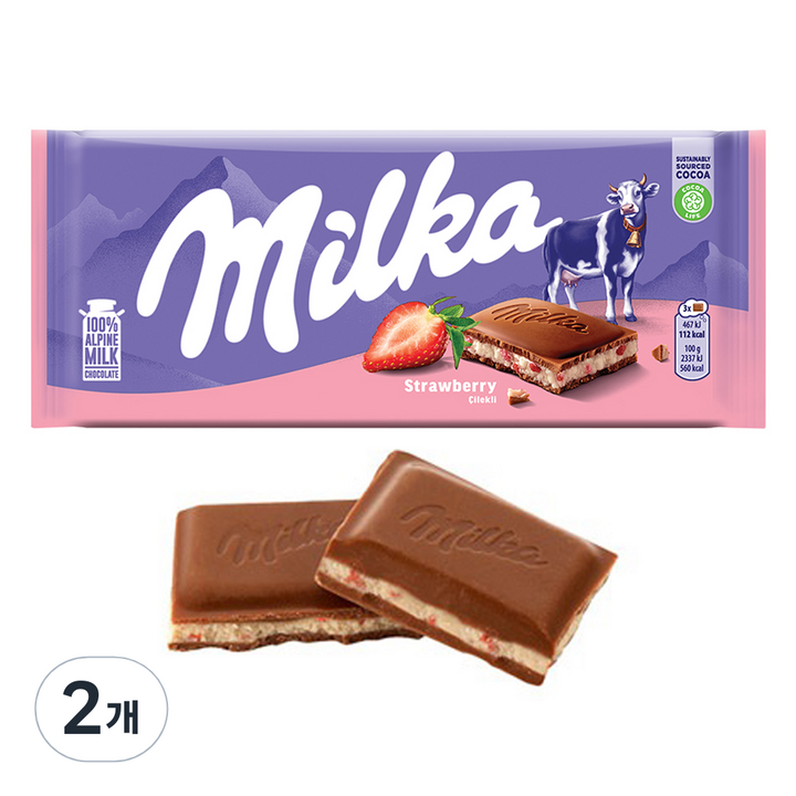 밀카 스트로베리 요거트 초콜릿, 100g, 2개