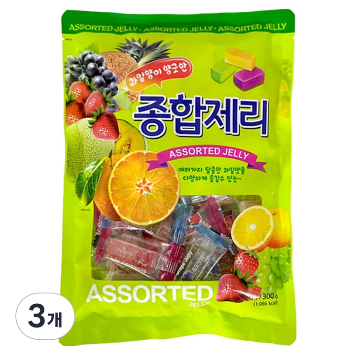 물샘 과일향이 향긋한 종합제리, 300g, 3개