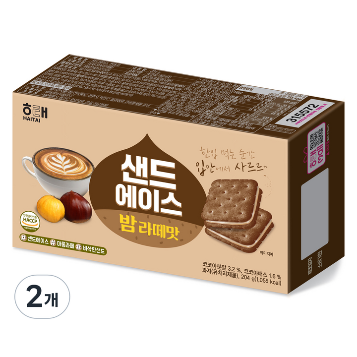 해태제과 샌드에이스 밤라떼맛, 2개, 204g