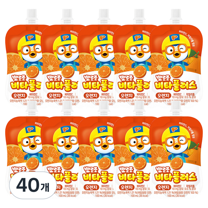 팔도 뽀로로 비타플러스 음료 오렌지, 100ml, 40개