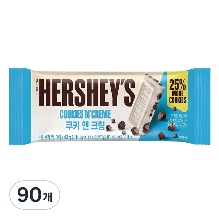 허쉬 쿠키 앤 크림 초콜릿, 40g, 90개