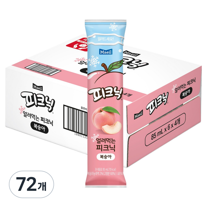 피크닉 얼려먹는 피크닉 복숭아, 72개, 85ml