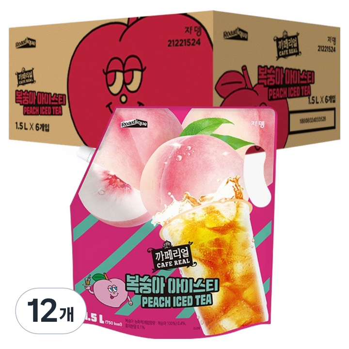 까페리얼 쟈뎅 복숭아 에이드, 1.5L, 12개
