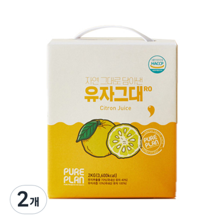 퓨어플랜 유자그대RO 유자차, 2개, 2kg