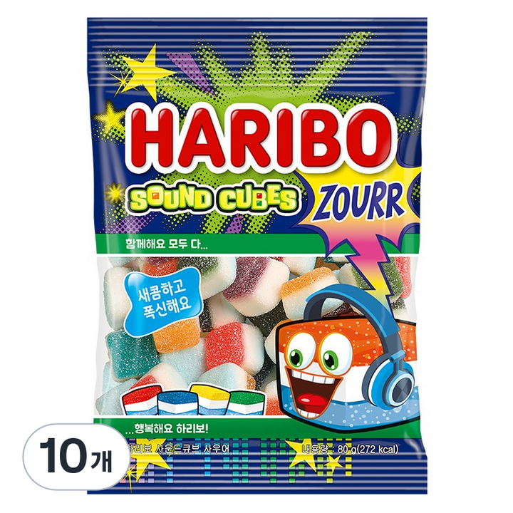 하리보 사운드큐브 사우어 젤리, 80g, 10개