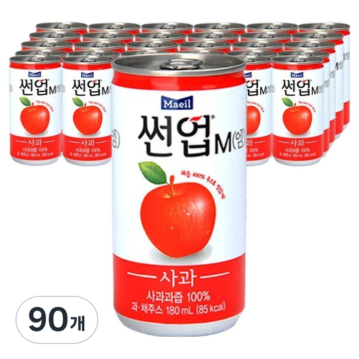 썬업 과즙100% 사과 주스, 180ml, 90개