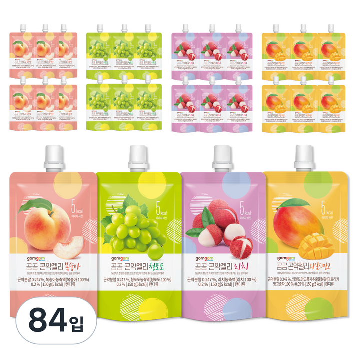곰곰 곤약젤리 후르츠 패키지 28팩 복숭아 150g x 7p + 와일드 망고 150g x 7p + 청포도 150g x 7p + 리치 150g x 7p, 3세트