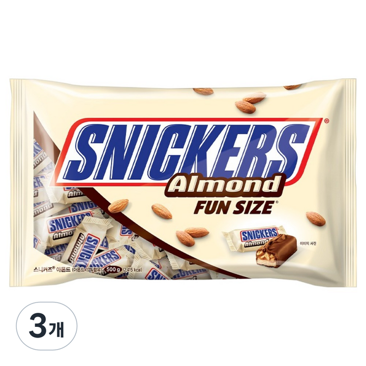 스니커즈 아몬드 펀사이즈 초코바, 500g, 3개