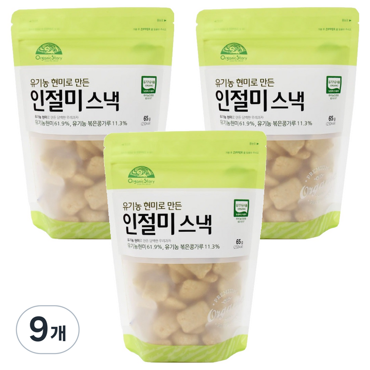 OrganicStory 유기농 현미로 만든 인절미스낵, 65g, 9개