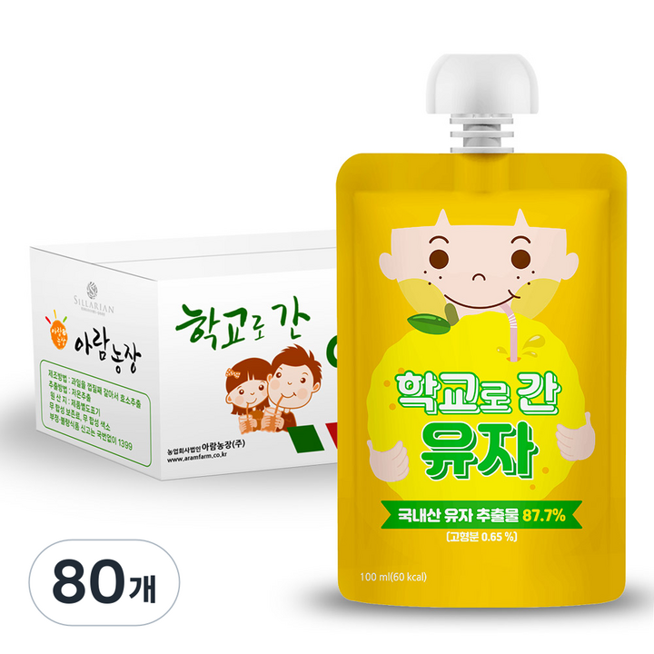 아람농장 학교로간 유자, 100ml, 80개, 유자맛