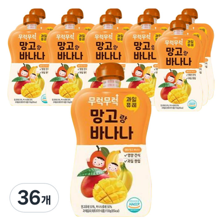 이유케어스 유아용 무럭무럭 과일 퓨레, 망고 + 바나나 혼합맛, 36개, 100g