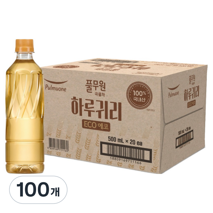 풀무원샘물 하루귀리 곡물차 무라벨, 100개, 500ml