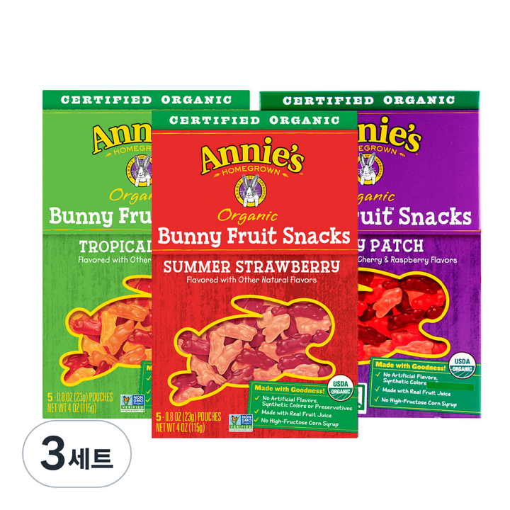 애니스 애니스 유기농 토끼 젤리 베리패치 115g + 써머 스트로베리 115g + 트로피칼 트리트 115g 세트, 3세트